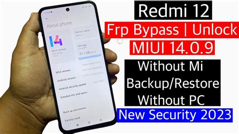 Redmi 12 Frp Bypass Miui 14 0 9 Remove Google Account Lock No Mi