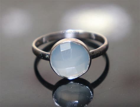 Aqua Chalcedon Ring Facettierten Stein Ring Silber Etsy