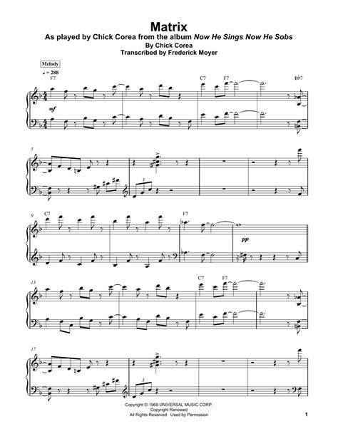 Download Chick Corea Matrix Sheet Music And Pdf Chords Piano Transcription Jazz Music Notes