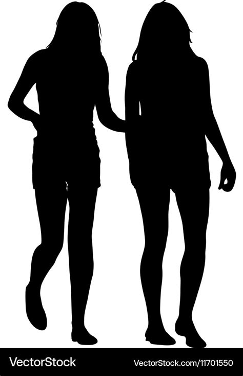 Silhouette Two Lesbian Girls Hand To Hand Isolated