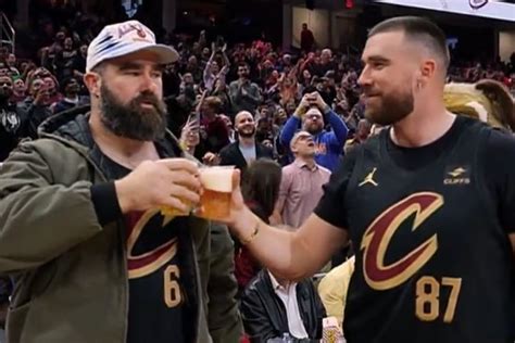 Travis And Jason Kelce Chug Beers Served By Cavaliers Mascot