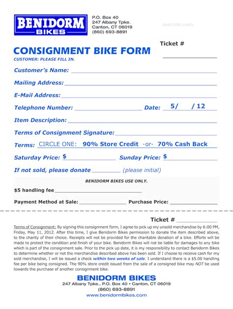 Fillable Online Ticket Consignment Bike Bformb Benidorm Bikes Fax