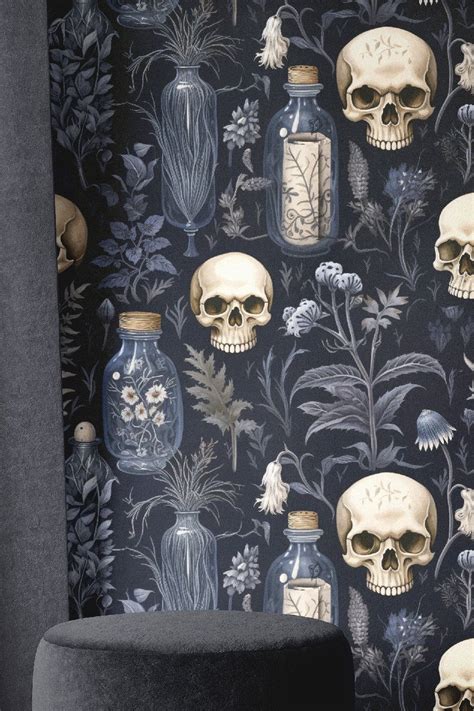 Witchy Skulls Wallpaper Gothic Magic Custom Wallpaper Inktopiadesigns