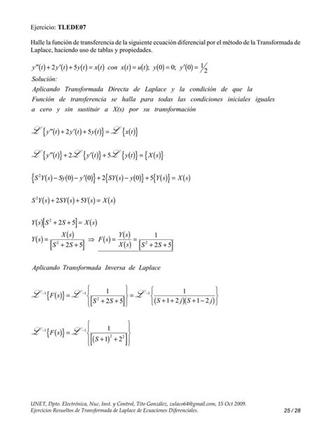 Transformada Laplace Diferenciales Ejercicios Resueltos Pdf