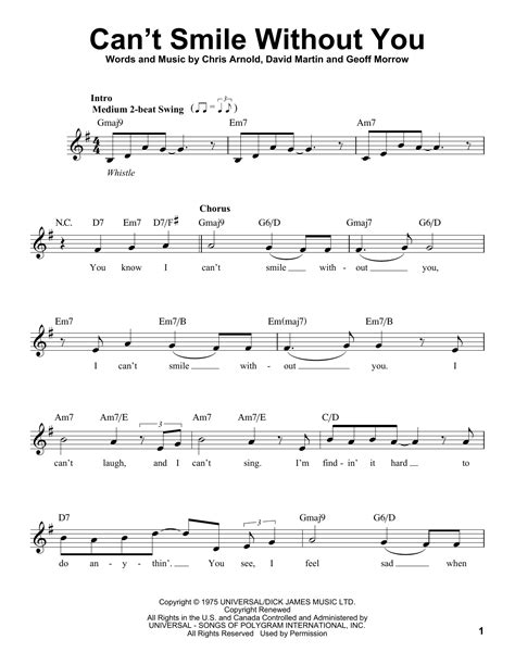 Can't Smile Without You Sheet Music | Barry Manilow | Voice