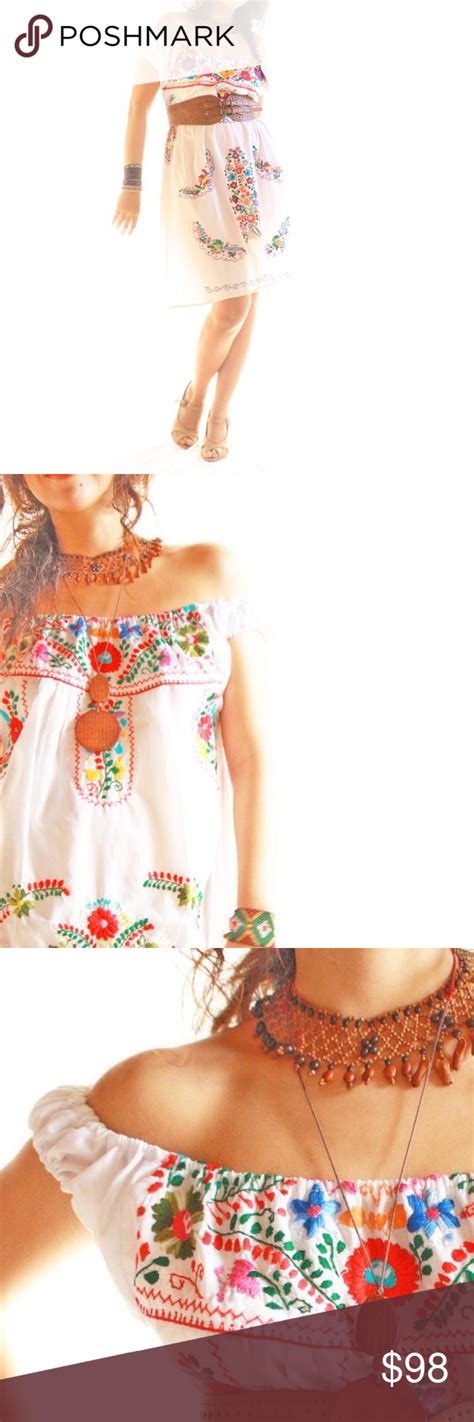 Flirtatious Off Shoulder Mexican Dress With Embroidery