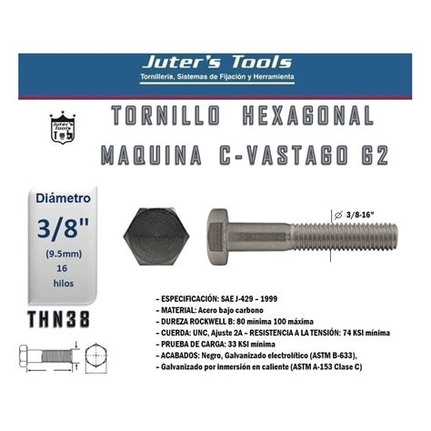 TORNILLO HEXAGONAL MAQUINA SAE G2 3 8 16 C VASTAGO