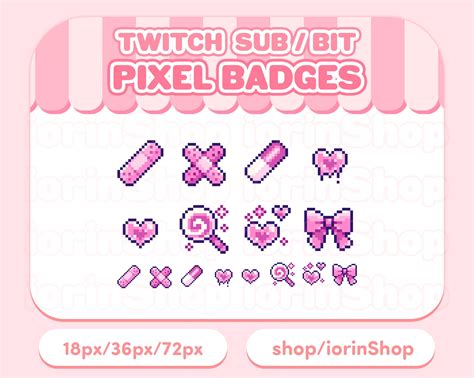 8 Cute Pink Badges Twitch Sub Loyalty Bit Pixel Art Cute Kawaii Menhera ...