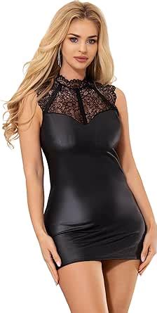 Amazon Ohyeah Women Faux Leather Mini Bodycon Dress Plus Size Lingerie Black Lace Club
