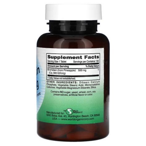 World Organic Bromelain 500 mg - 100 Tablets, 100 Count - Fred Meyer