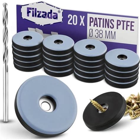 20x Patins pour meuble en Téflon avec vis Ø 38 mm rond PTFE