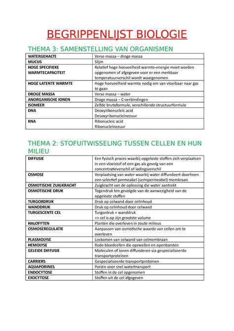 Begrippenlijst Biologie BEGRIPPENLIJST BIOLOGIE THEMA 3