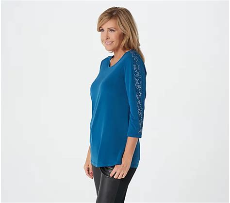 Susan Graver Embellished Liquid Knit 3 4 Sleeve Tunic