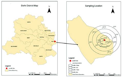 Delhi district map showing the Ghazipur landfill site and the ...