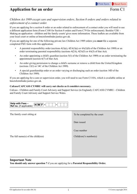 Form C1 Fill Out Sign Online And Download Fillable Pdf United Kingdom Templateroller