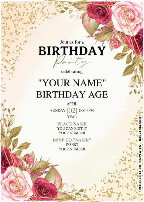 Latest (Free Editable PDF) Champagne Gold Glitter Floral Birthday Inv… | Floral birthday ...