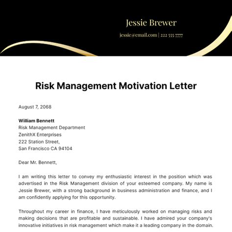 Free Risk Management Motivation Letter Template Edit Online