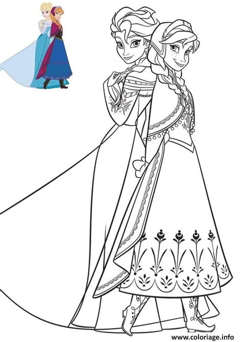 Coloriage Anna Et Elsa En Superbe Robes Reine De Neiges Imprimer