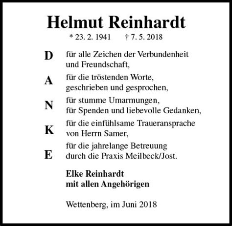 Traueranzeigen Von Helmut Reinhardt Vrm Trauer De