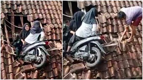 Fakta Viral Video Bocah SD Dan Motornya Tersangkut Di Atap Rumah Warga