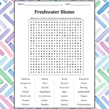 Freshwater Biome Word Search Puzzle Worksheet Activity By Word Search