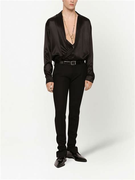 Dolce And Gabbana Silk Plunge Neck Collarless Shirt Farfetch