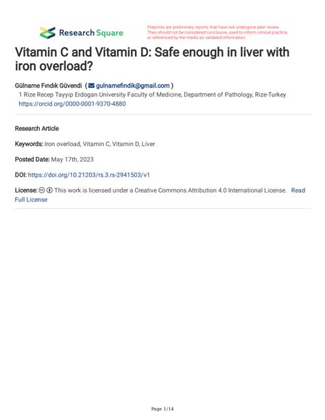 Pdf Vitamin C And Vitamin D Safe Enough In Liver With Iron Overload