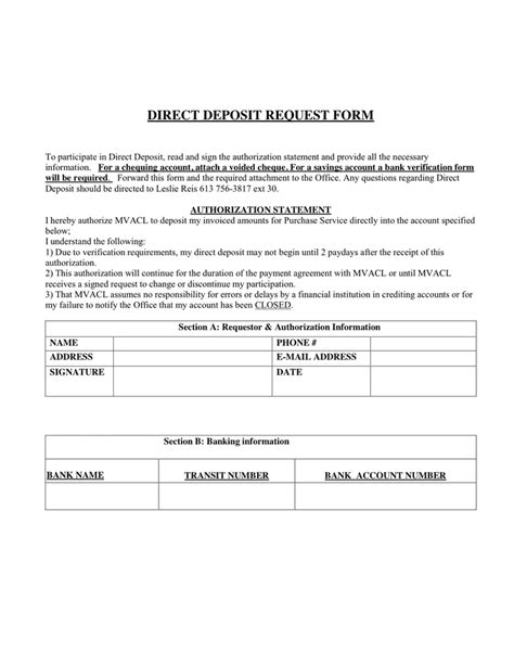 Direct Deposit Request Form In Word And Pdf Formats