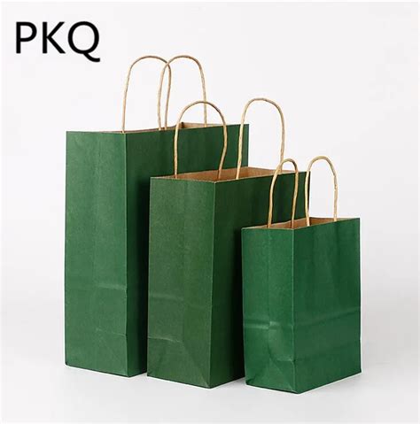 Dark Green Kraft Paper Gift Bag With Handle Festival Clothes Shoes Box