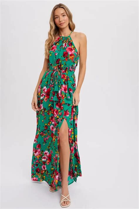 Green Floral Halterneck Maxi At The Boutique Cirencester