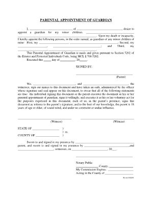 Fillable Online PARENTAL APPOINTMENT OF GUARDIAN Fax Email Print