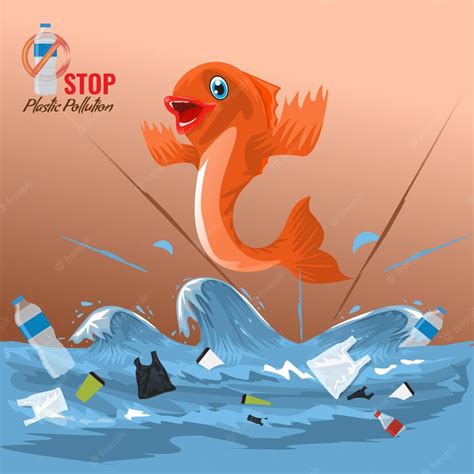 Premium Vector Stop Ocean Plastic Pollution Concept With Fish