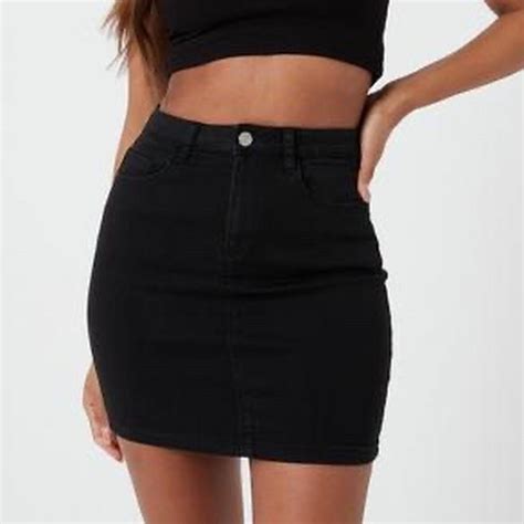 Missguided Black Denim Super Stretch Mini Skirt Depop