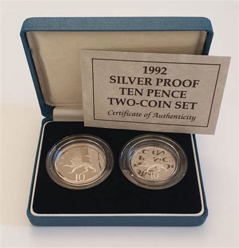 1992 Silver Proof Ten Pence 2 Coin Set Royal Mint M Veissid Co