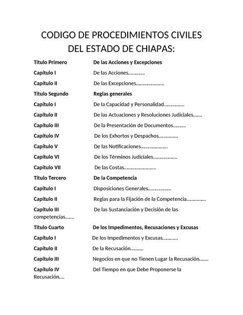 Codigo DE Procedimientos Civiles DEL Estado DE Chiapas CODIGO DE