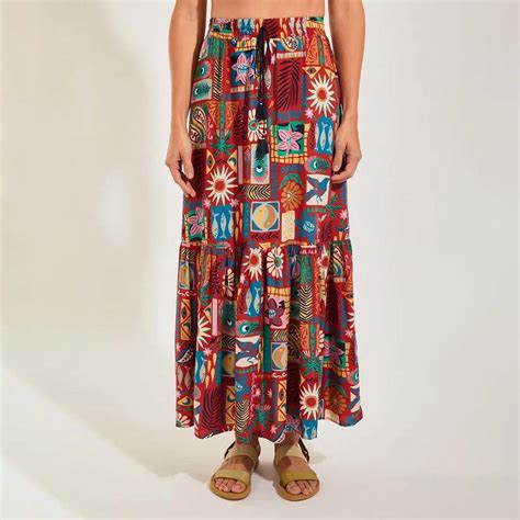 Saia Longa E Estampada - Saia Longa Estampada Em Viscose Cantão - Pole Modas