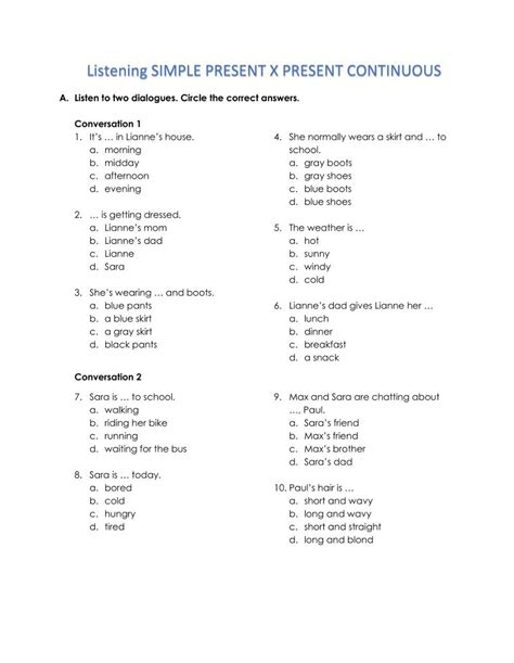 Listening Simple Present X Present Continuous Worksheet Artofit