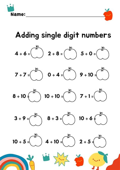 20 Printable Addition Worksheets Math Worksheets Single Digit