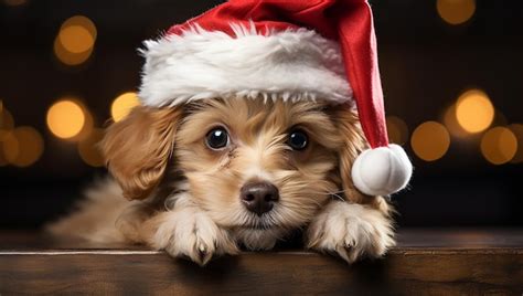 S Er Hund Mit Weihnachtsm Tze Als Hintergrundbild Im Weihnachtsportr T