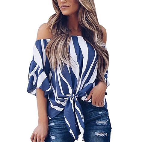 2018 Summer Woman Blouse Slash Sexy Fashion Off Shoulder Elegant Beach