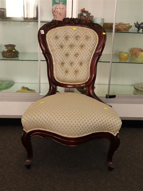 Lot WALNUT UPHOLSTERED GRANDMOTHER CHAIR WITH CABRIOLE LEGS