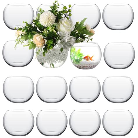 16 Pcs Glass Fish Bowl Round Vase For Centerpiece Bulk Clear Bubble