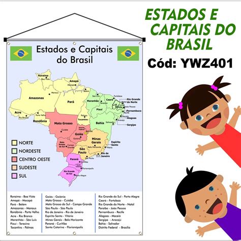 Pedagógico banner didático Mapa do Brasil estado e capitais