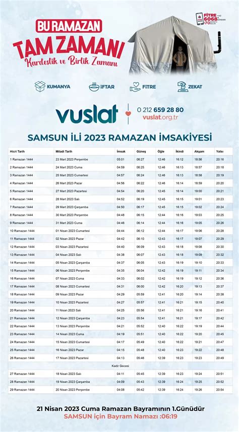 Samsun İftar Vakti 2024 Sahur Vakti İmsakiye Vuslat Derneği