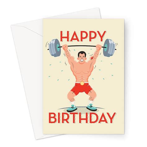 Happy Birthday Weight Lifting Greeting Card Weightlifter Etsy France