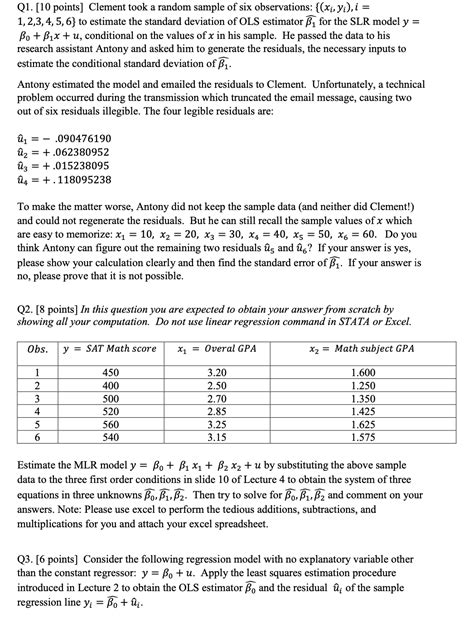 Solved Q1 [10 Points] Clement Took A Random Sample Of Six