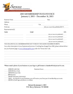 Fillable Online Membership Dues Invoice January December