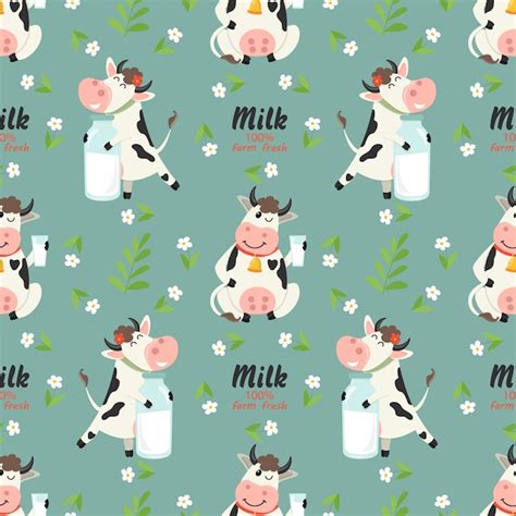 Premium Vector Seamless Pattern With Farm Cows And Milk Bottle