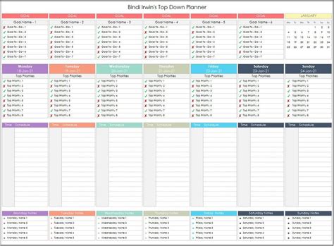 Top Down Planner Excel Template Excel Planner Top Down Etsy Canada