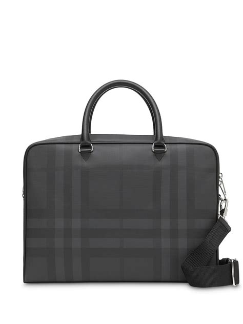 Burberry Burberry London Check And Leather Briefcase Grey Burberry